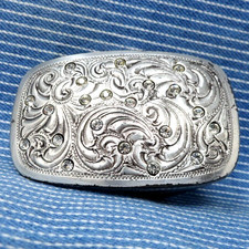 Western Dress Belt Buckle Cowboy Scroll Rhinestones Cowgirl Vintage 80s .PCB706