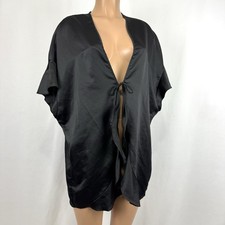 Victorias Secret Robe Women  s O/S Black Kimono Flutter Sleeve Satin Tie Closure