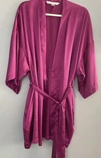 Victoria’s Secret Satin Fuchsia Pink Kimono Robe Short With Pockets One Size