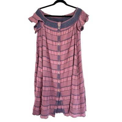 Free People Dress Pockets XS Button Gauze Smocked Flutter Sleeve 100% Cotton