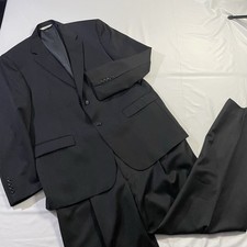 Pronto Uomo Men Black 100 Wool Suit 46R Two Button Ventless Pleated 37x32.5