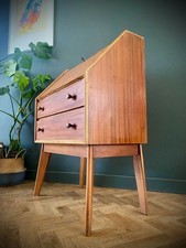 Mid Century 1960s Walnut Desk Bureau Writing Desk with Drawer Vintage Retro