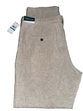 NWT Perry Ellis Men Chinchilla Linen Blend Button Fly Drawstring Pants