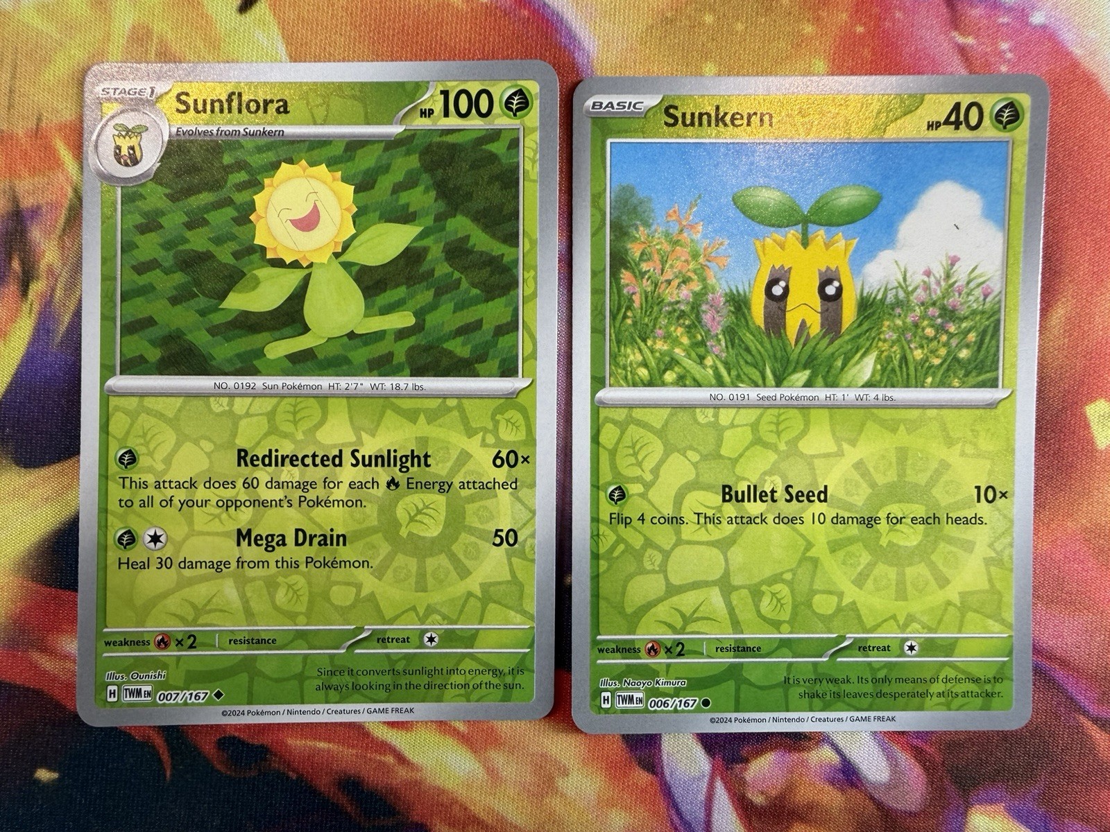 Sunflora 7/167 & Sunkern 6/167 NM Reverse Holo Twilight Masquerade Pokemon TCG