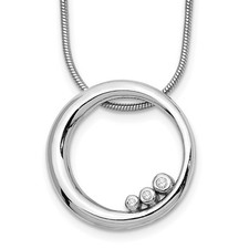 Sterling Silver Rhodium-plated Round Diamond Open Circle Pendant Necklace 18"