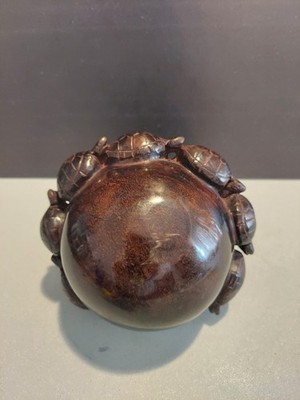 Art Display - 7 Turtles on World Globe Dark Brown Heavy Paperweight Cast Metal