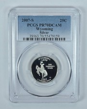 2007-S Washington State Quarter Wyoming Silver PR70 DCAM PCGS Blue Label *3466