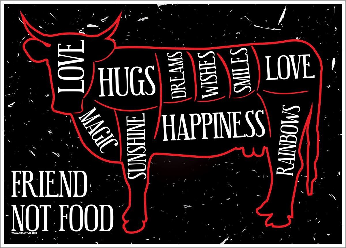 Laminated Friend Not Food Vegan Vegetarian Mini Poster