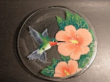 Peggy Karr Hummingbird Fused Glass Round Plate 11.375" wide