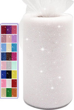Glitter Tulle Fabric Rolls, 6 Inch X 50 Yards, Sparkling Sequin, White