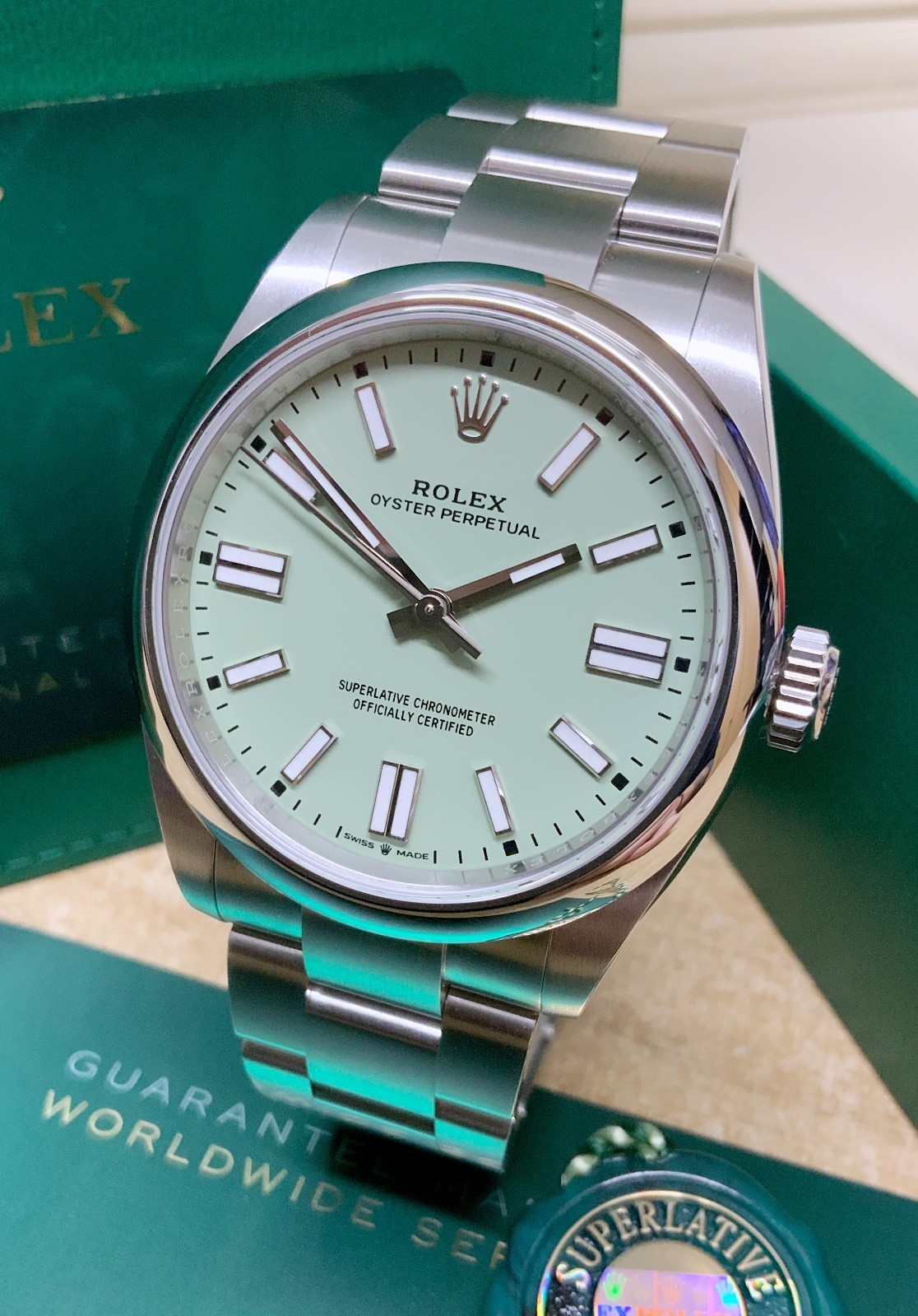 Rolex Oyster Perpetual 41 134300 Pistachio Dial Box and Papers March 2026