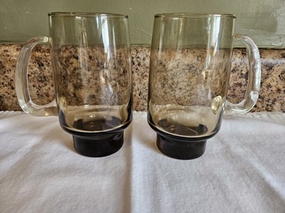 Vintage MCM Libbey Tawny Smoke Glasses With D Handles 16 Oz