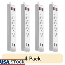 USB Surge Protector Power Strip 4 Outlets 2 USB Ports 10ft Cord 900J Rating