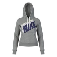 Nike Womens Club Fleece Stacked Logo Pullover Hoodie Gray Medium Casual