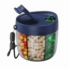 Portable Pill Dispenser, 7 Compartments, Anti-Mix Pill Organizer Dark Blue 