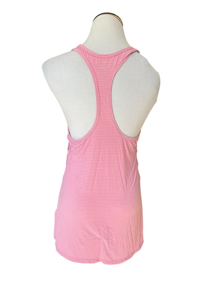 Camiseta sin mangas Beyond Yoga espalda cruzada con abertura lateral talla M rosa a rayas peso pluma fluida Foto 3 de 4