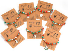 Christmas Bracelet Set for Women, 7 Pieces Heishi Surfer Stretch Bracelets with