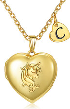 Heart Letter Unicorn Locket Necklace Initial Locket That Holds Pictures Locket B