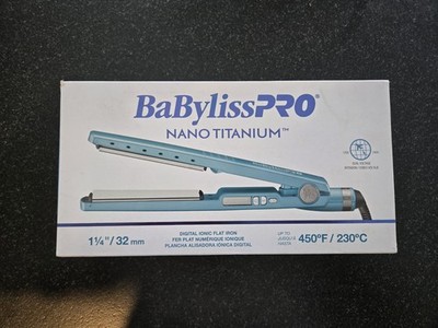 BaBylissPRO Nano Titanium 1 1/4'' Blue Ionic Flat Iron, Digital, Dual Voltage