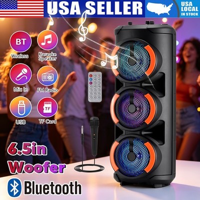 Portable Bluetooth Party Speaker with 3 Woofers Karaoke RGB Light TWS Microphone