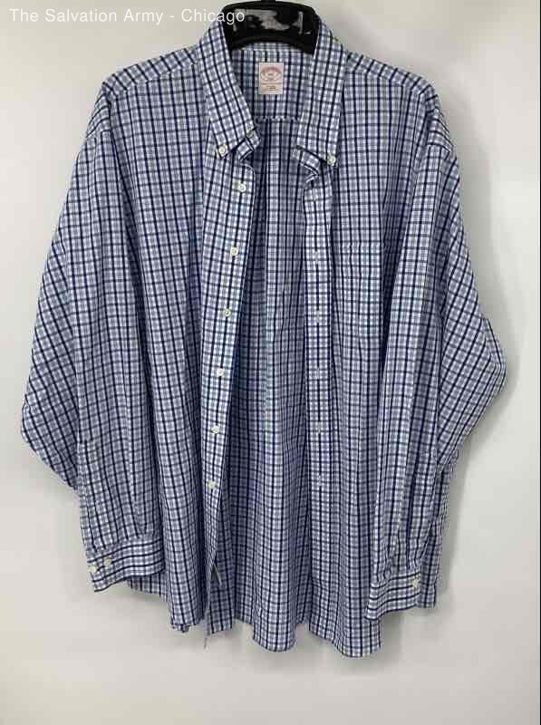 Brooks Brothers Mens Blue White Plaid Non-Iron Button-Up Shirt Size 2XL
