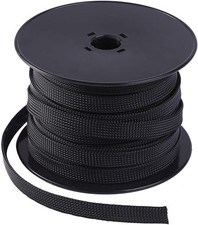Keco 100ft   1/4 inch PET Braided Expandable Cable Sleeve   1/4-100ft, Black