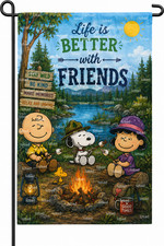 Garden Flag 12x18 double side SUMMER Snoopy Charlie brown Camping