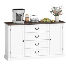 HOMCOM Credenza Cucina Stile Vintage con 4 Cassetti e 2 Armadietti Legno Bianco