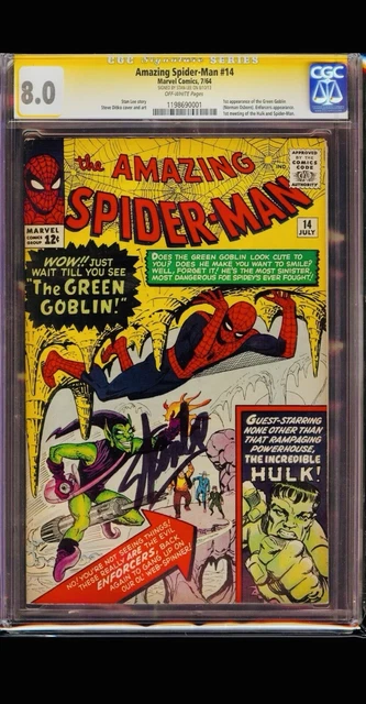 Amazing Spider-Man #14 CGC 8.0 SS Signed by Stan Lee! 1st Green Goblin! 1964 💎