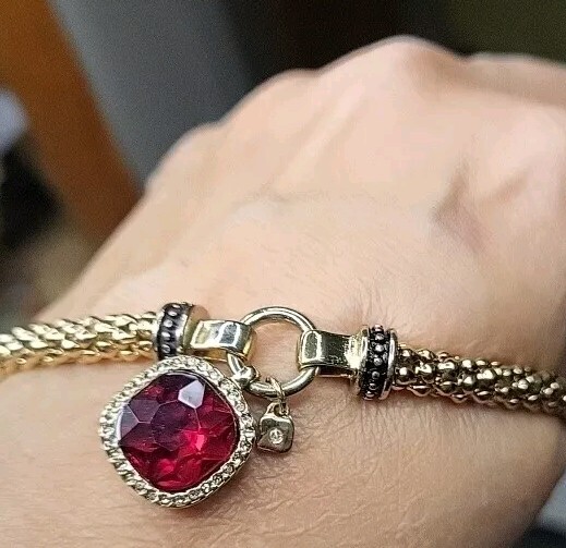 simulated ruby pendant On A Gold Tone Stretchy  B… - image 14