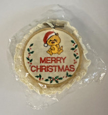 Russ Berrie 1970s Vintage Merry Christmas Santa Cat Ornament Lace New In Package