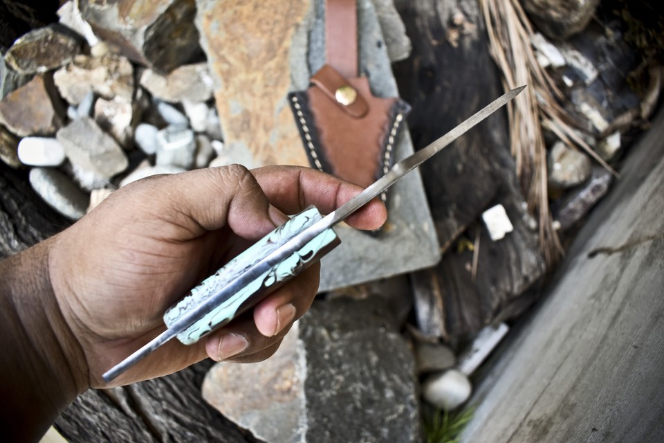 Ashen Edge Hand Skinner Knife Rain Drop Damascus Micarta Hunting