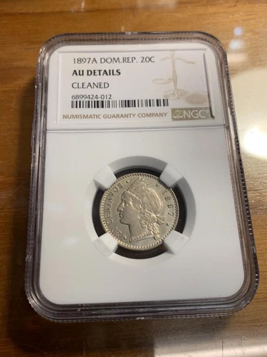Dominican Republic 1897A  20 CENTAVO NGC AU Details Cleaned SKU#34646