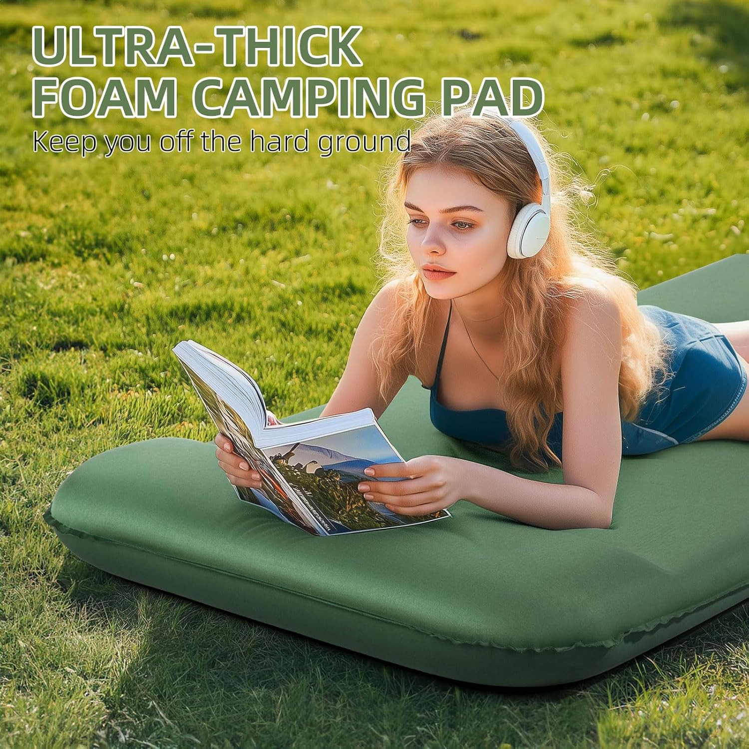 Memory Sleeping Pad, 3.1" Ultra-Thick Sleeping Mats for Camping, Easy Inflate&De