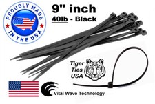 200 Black 9" inch Wire Cable Zip Ties Nylon Tie Wraps 40lb USA Made Tiger Ties