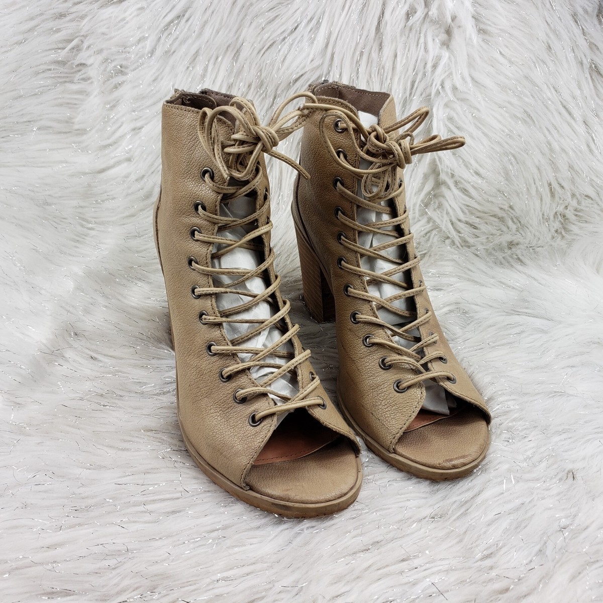 Block Heel Peep Toe Lace Up Booties Block Heel Booties Lace Open