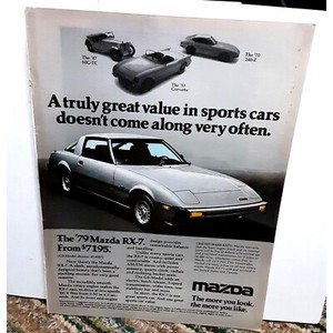 1979 Mazda RX-7 Car with 53 Corvette 70 240Z 47 MG-TC Original Print ad 70s