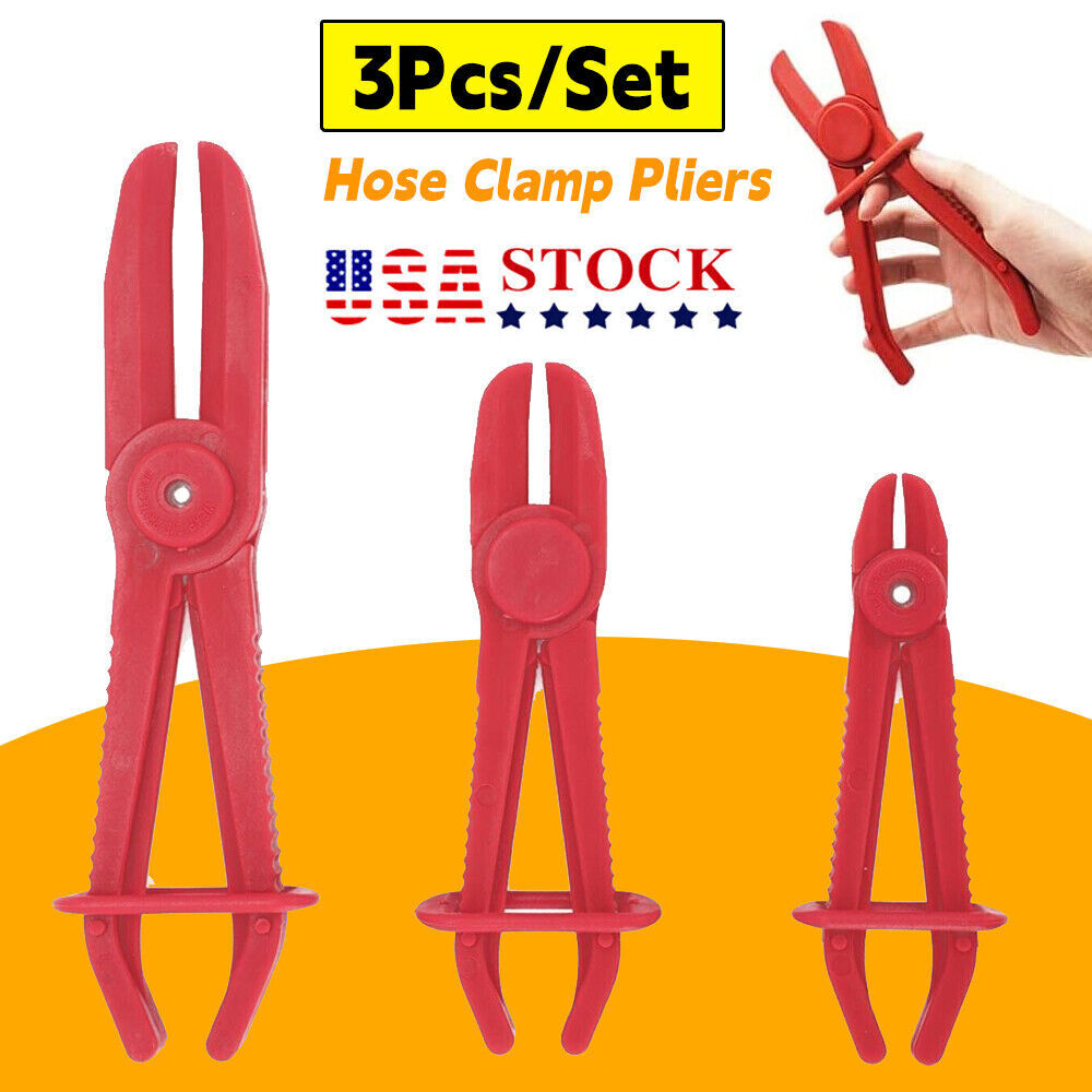 3-Pack Hose Pinch Off Pliers – Nylon Fuel Line Clamp Tool For Brake, Radiator & Coolant Hoses (3 Sizes, Red)