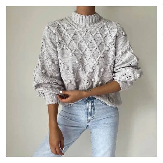 Grey pom pom jumper sale
