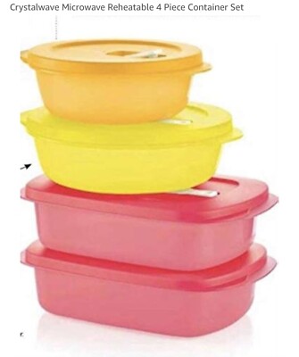 Tupperware Crystalwave Plus 4 PC Set - Coral, Orange & Yellow-NIP