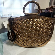 Patricia Nash Oliena Vintage Metallic Gold Leather Crossbody Bag Purse New