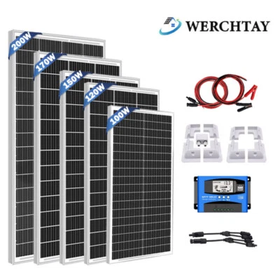 100W 120W 200W 400W 12V Volt Solar Panel Kit with Brackets Motorhomes Trailer RV