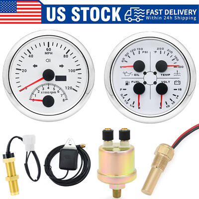 #ad 2 Gauge 85mm GPS Speedometer 0 120MPH with Tacho Water Temp Oil Pressure Volt US $136.76