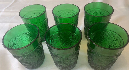 Vintage Anchor Hocking Forest Green Sandwich Glass 9oz Flat Tumblers - Set of 6 - Picture 5 of 6