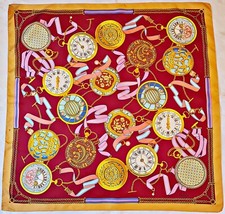 SCIARPA ITALIA VINTAGE AUTENTICA PULCINELLA LUSSO OROLOGI DA TASCA SETA 35" QUADRATO