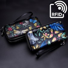 Womens Wallet Large Capacity Double Zip Card Phone Holder RFID Blocking Wristlet