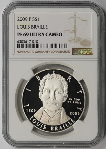 2009-P Louis Braille Modern Silver Commemorative $1 PF 69 Ultra Cameo NGC