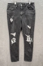 Levis 721 Jeans Womens 30 Black High Rise Skinny Distressed Denim Skater Goth