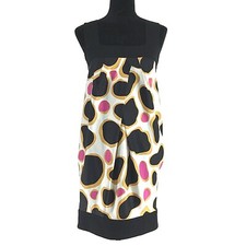 Diane Von Furstenberg Dress 4 Silk Black Cream Pink Pocket Pleat Retro Geo Dot