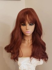 Long Wavy Curly Red Wine Dark Auburn Wig Heat Resistant Human Hair blend